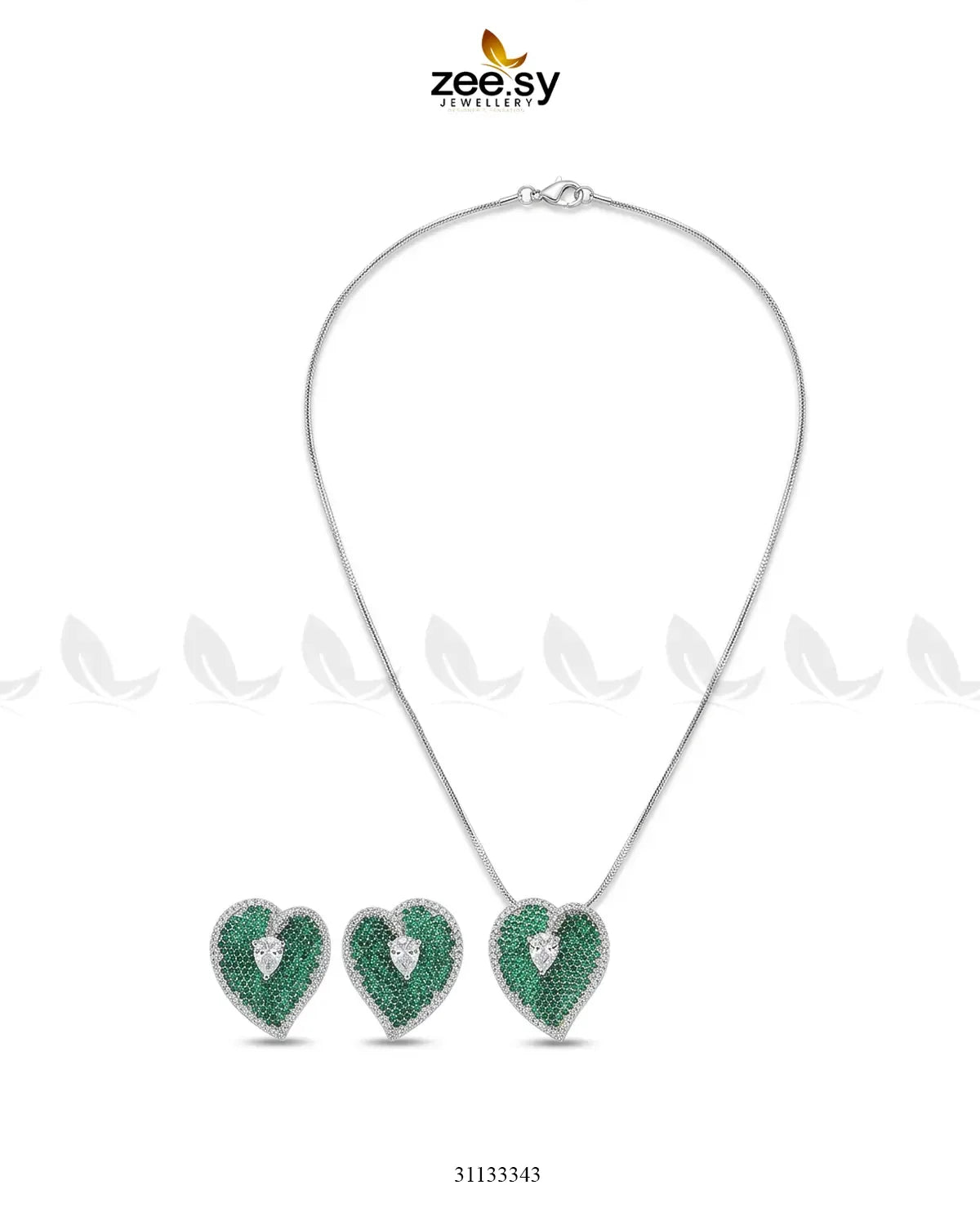 Silver Heart Cluster Pendant Set