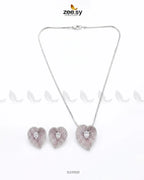 Silver Heart Cluster Pendant Set