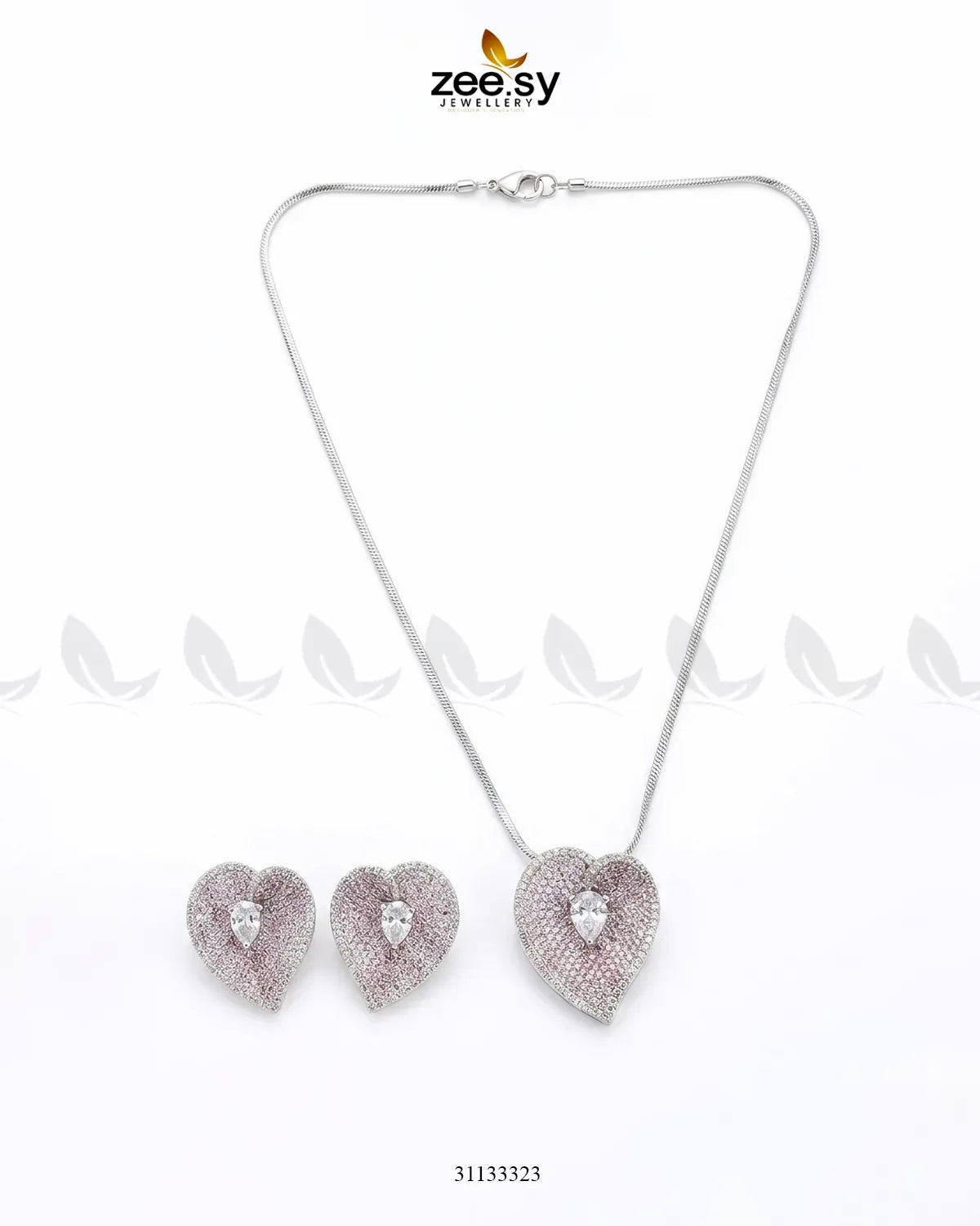 Silver Heart Cluster Pendant Set