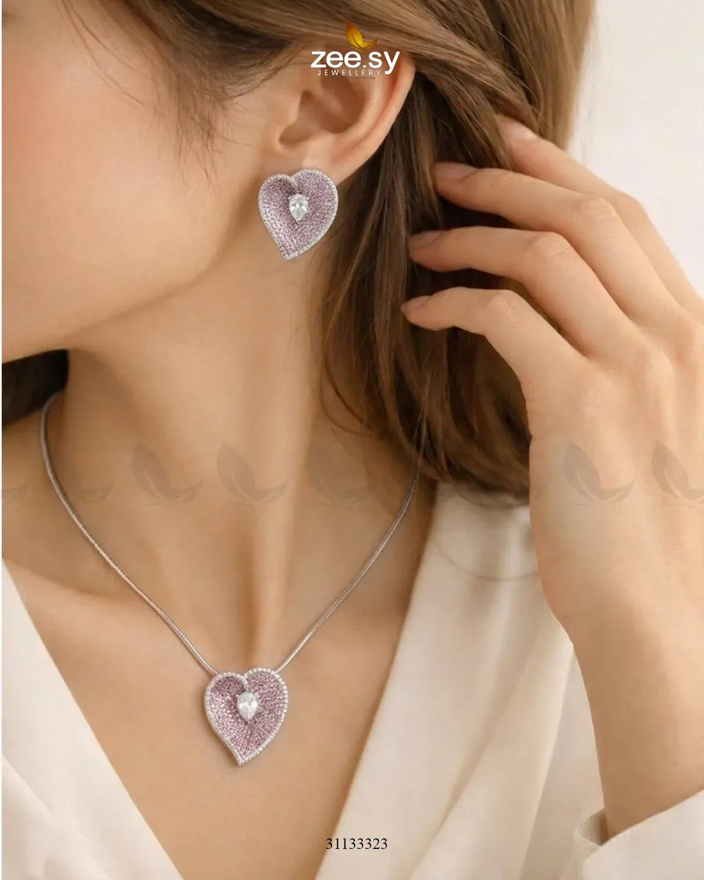 Silver Heart Cluster Pendant Set