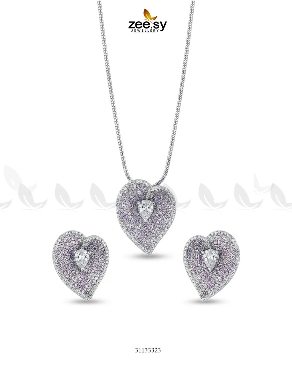 Silver Heart Cluster Pendant Set