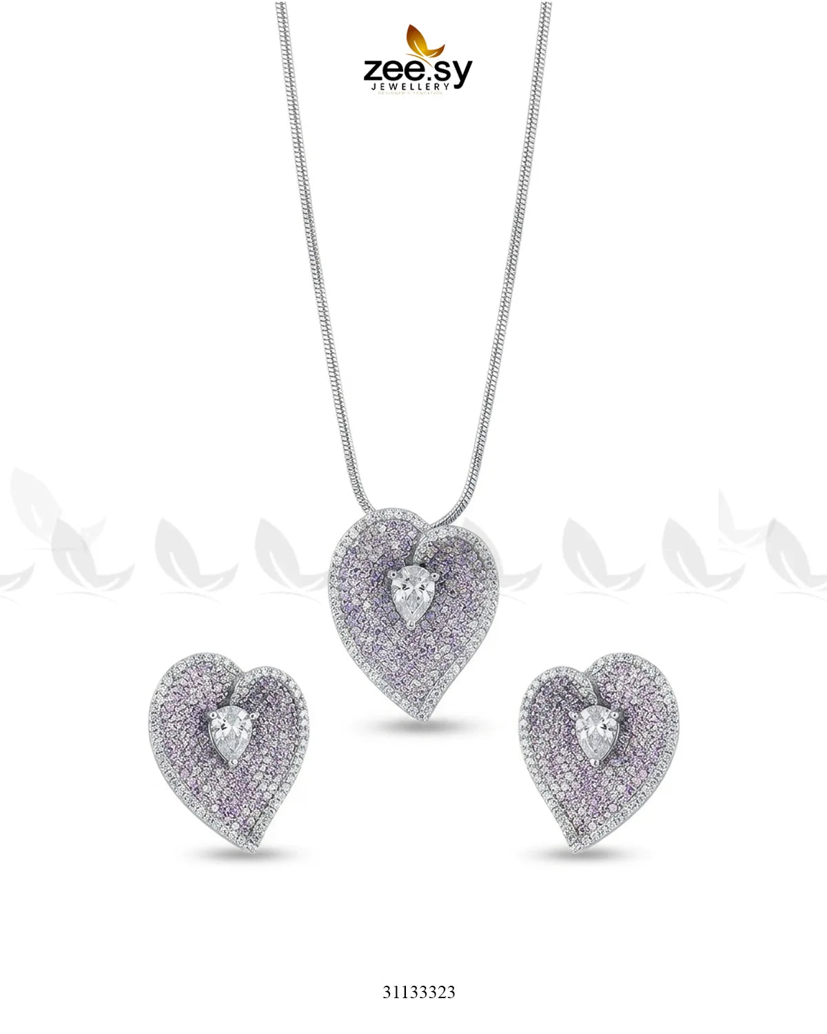 Silver Heart Cluster Pendant Set