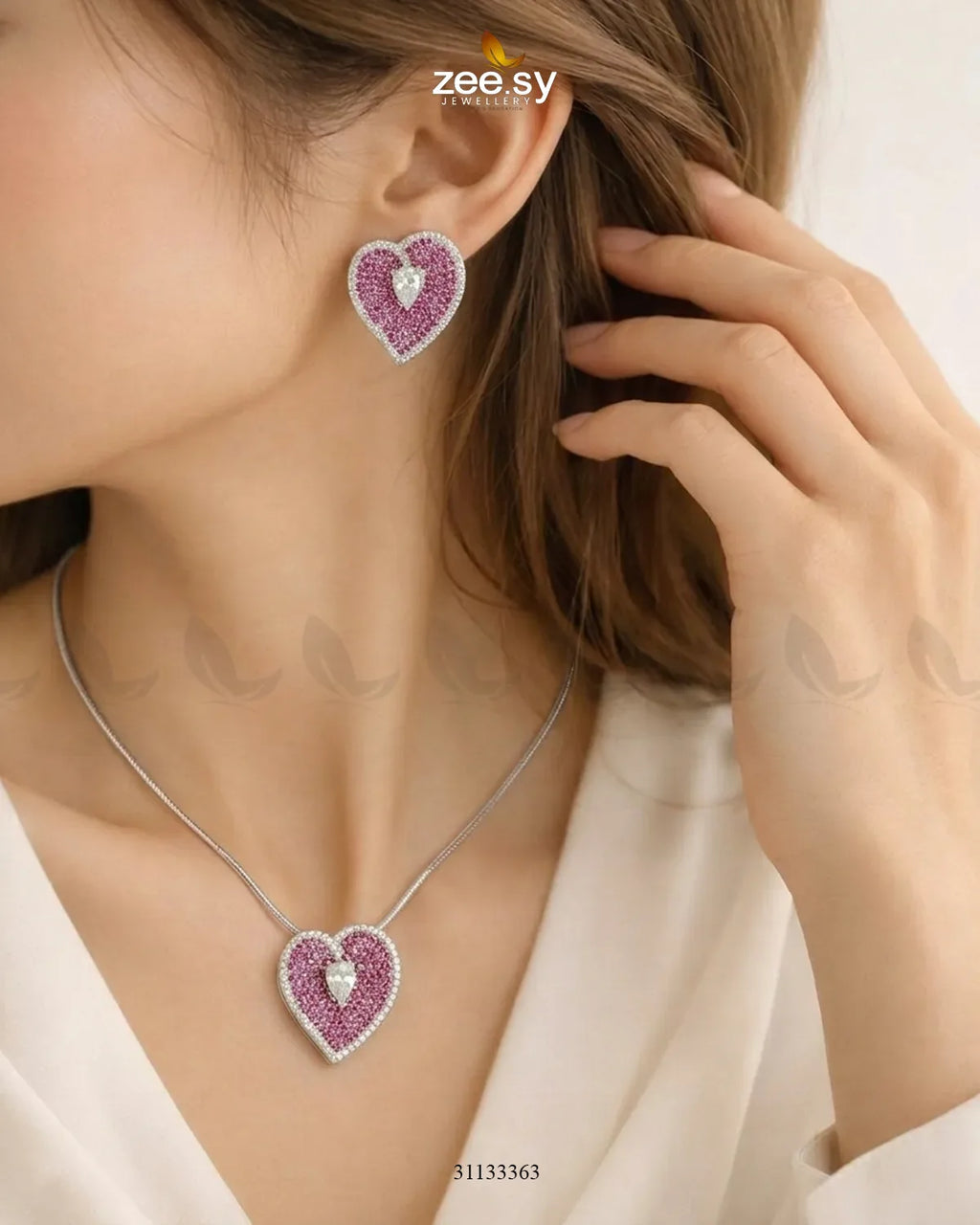 Silver Heart Cluster Pendant Set