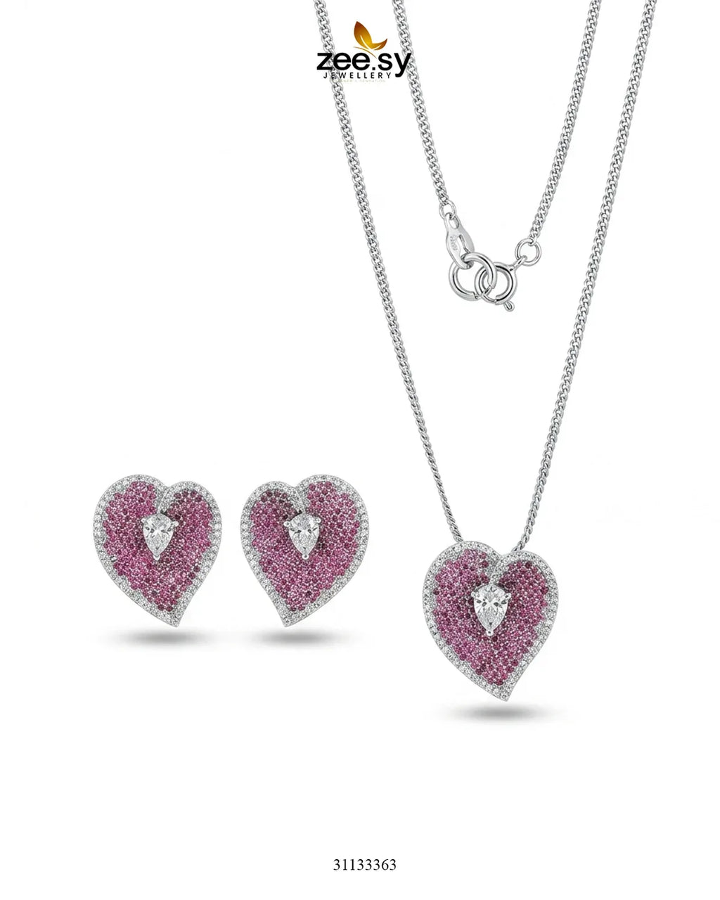 Silver Heart Cluster Pendant Set