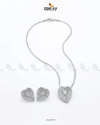 Silver Heart Cluster Pendant Set
