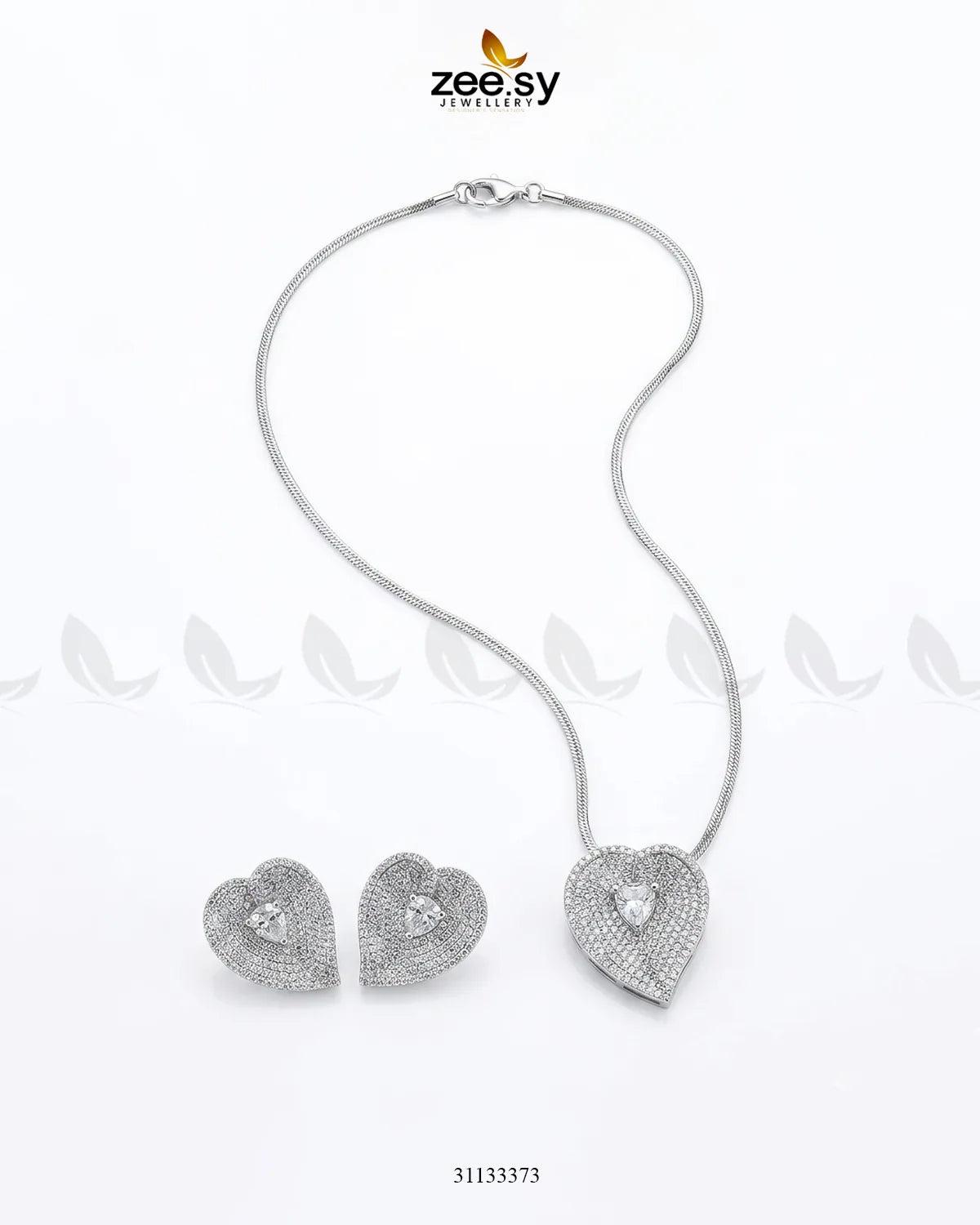 Silver Heart Cluster Pendant Set