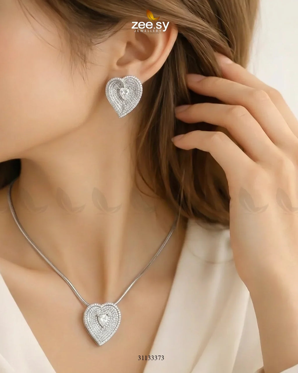 Silver Heart Cluster Pendant Set
