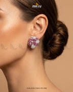 Sparkling AD Flower Earrings - Silver