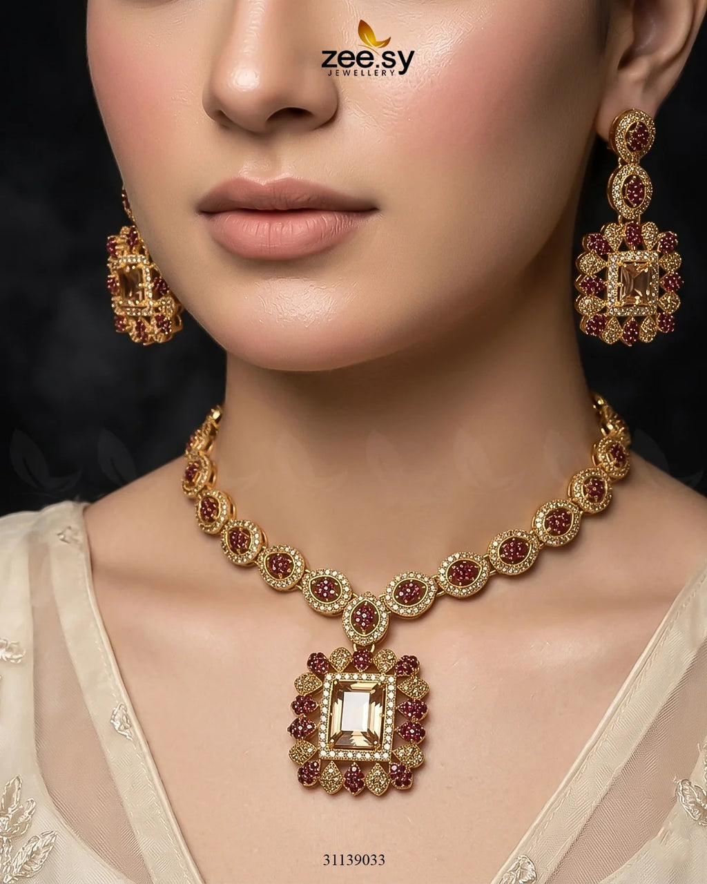 Square Bold Stone Necklace Set