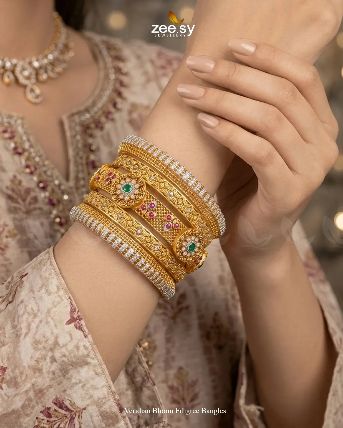Veridian Bloom Filigree Bangles