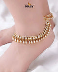 Tsavorite Beads Kundan Anklet