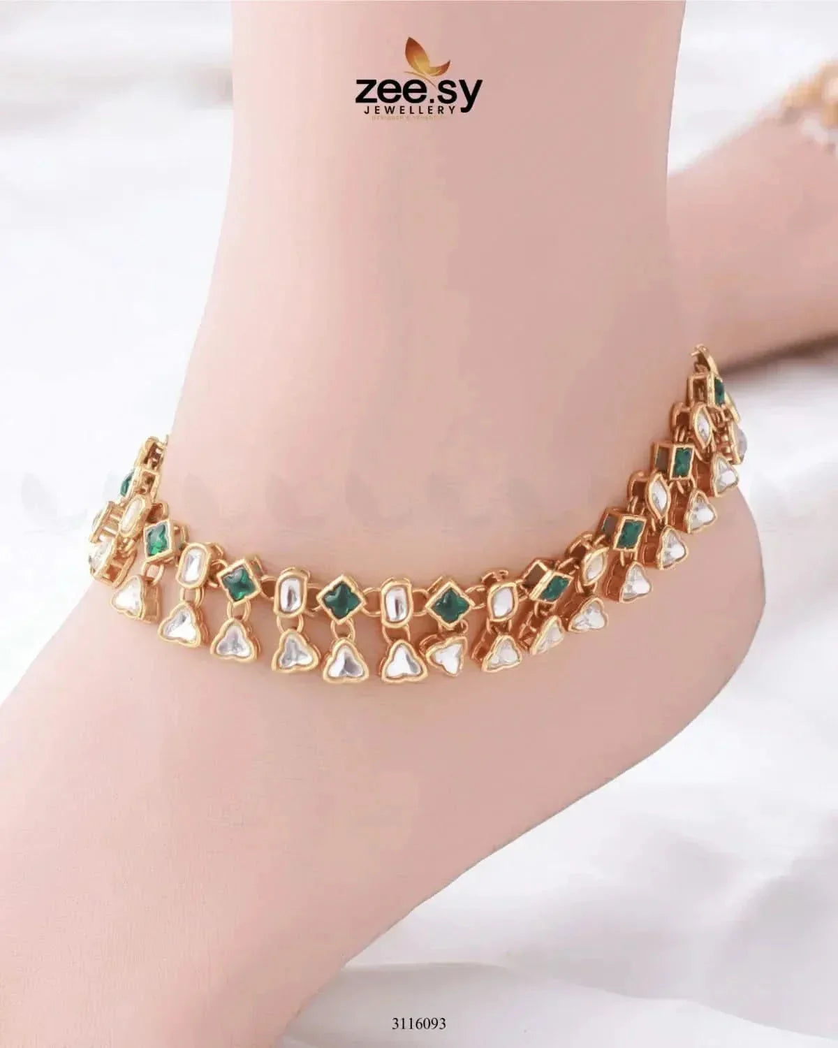 Shungite Kundan Gemstone Anklet