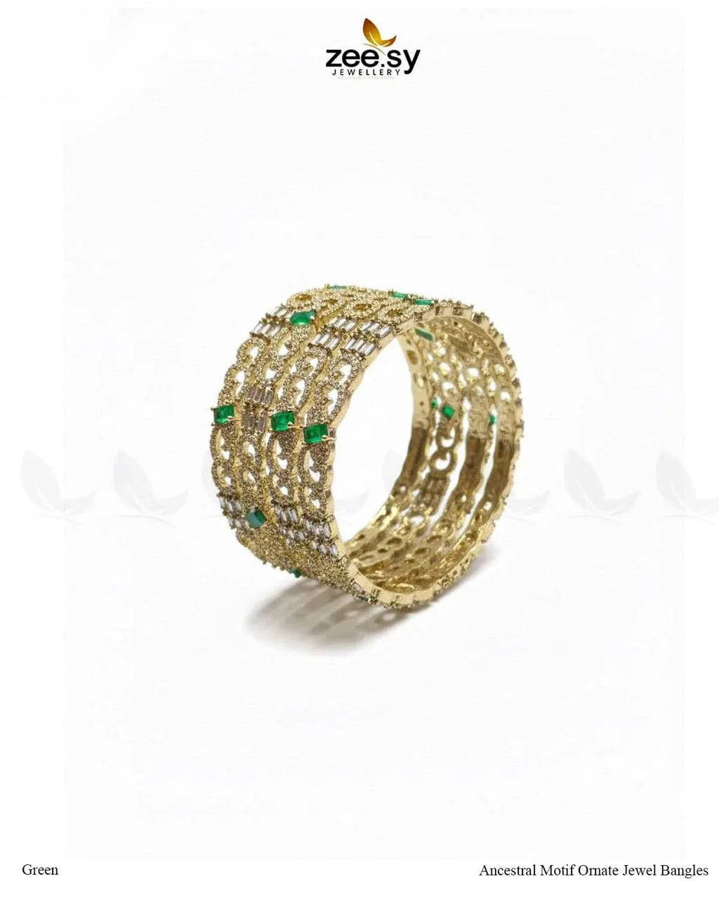 Ancestral Motif Ornate Jewel Bangles - Green