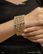 Ancestral Motif Ornate Jewel Bangles - Green