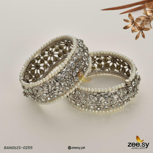 Beaded Pearl Floral Lattice Bangles