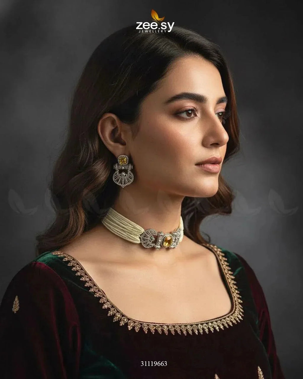Obelisk Rhodium Polished Choker Set