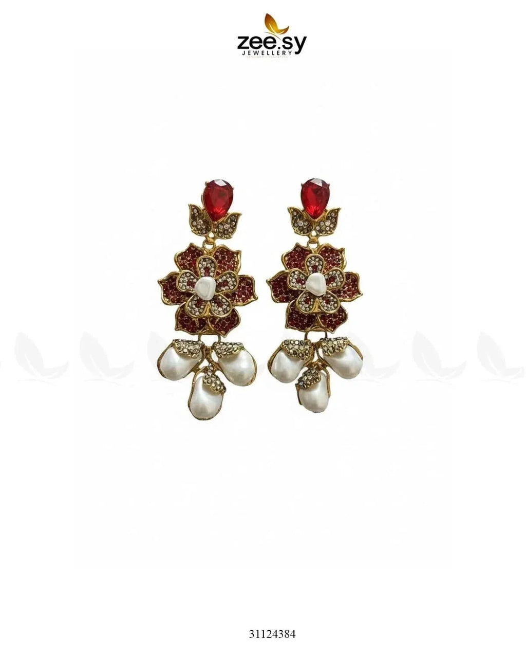 Floral Crystal Pearl Drop Earrings