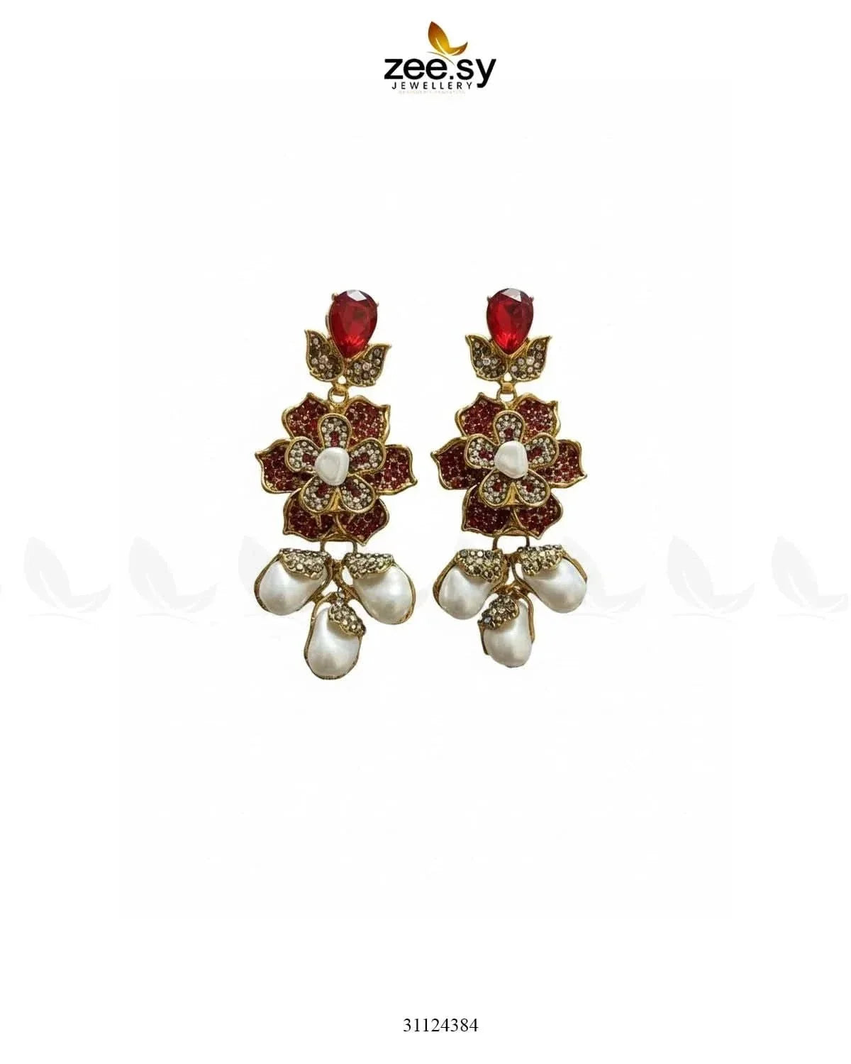 Floral Crystal Pearl Drop Earrings