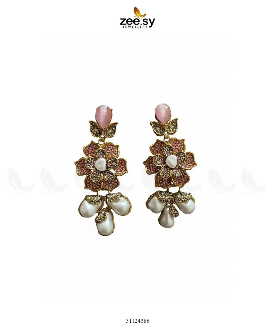 Floral Crystal Pearl Drop Earrings