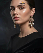 Floral Crystal Pearl Drop Earrings
