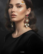 Floral Crystal Pearl Drop Earrings