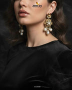 Floral Crystal Pearl Drop Earrings