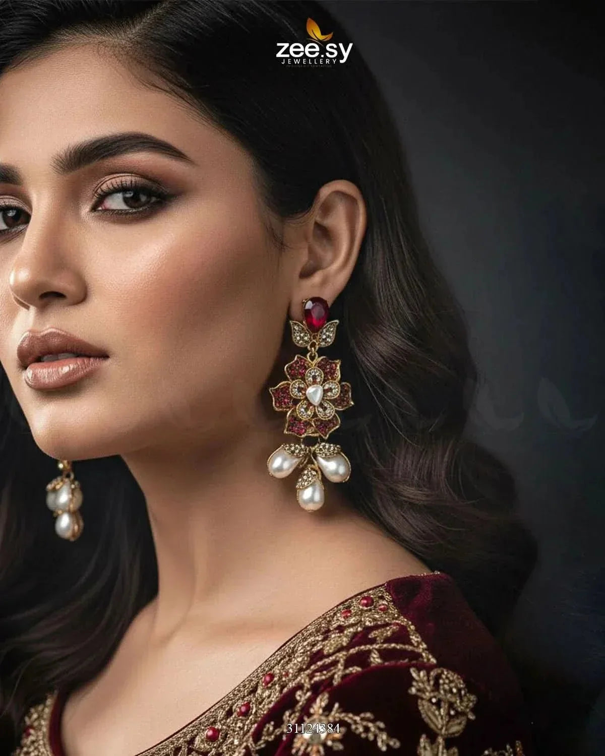 Floral Crystal Pearl Drop Earrings