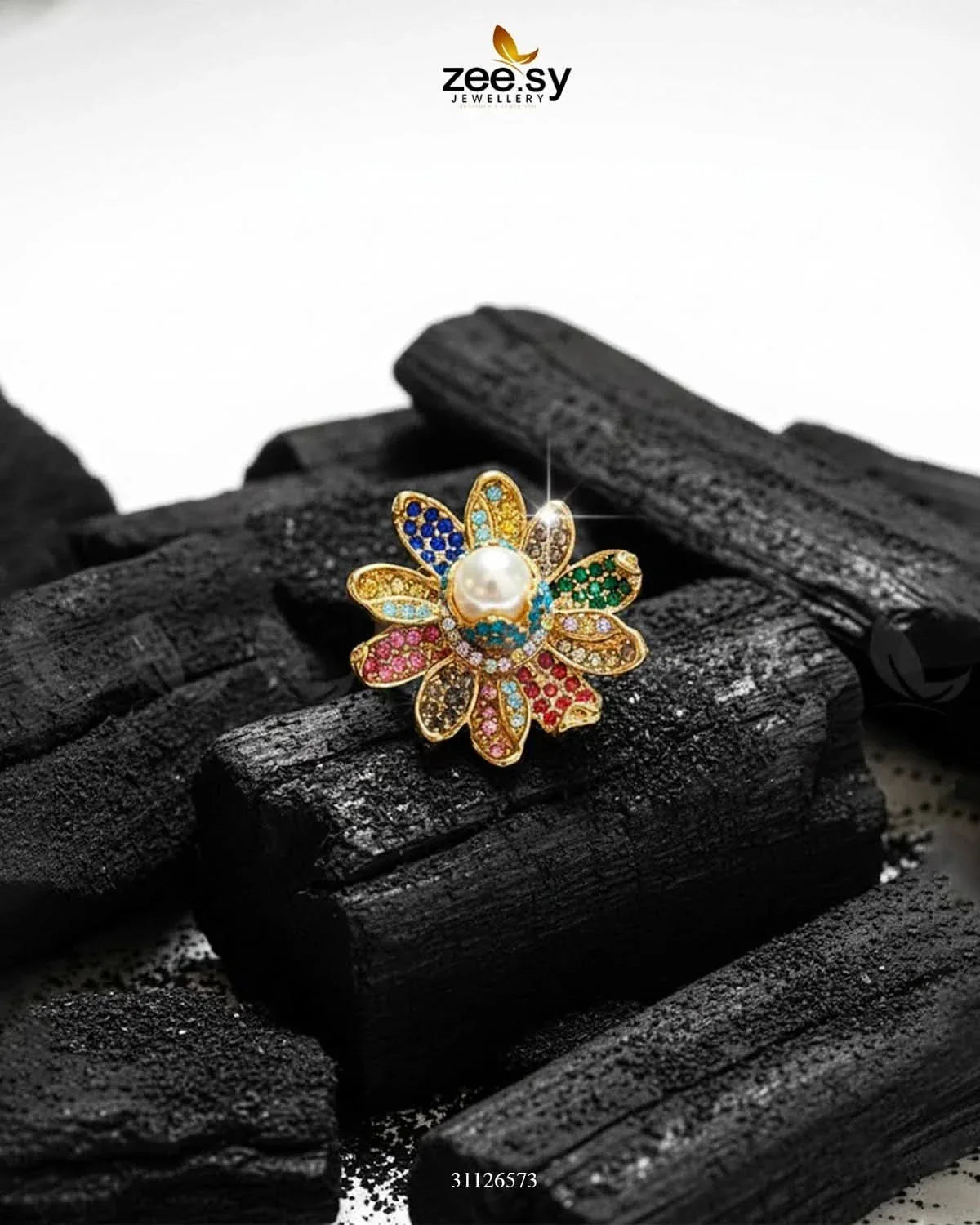 Floral Art Cluster Pave Ring