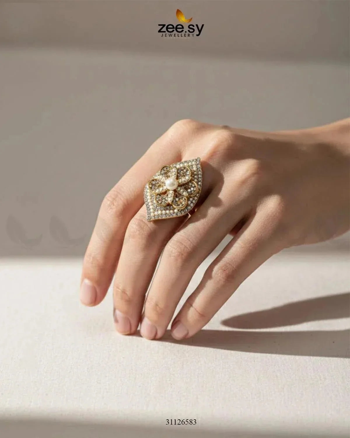 Starlit Leaf Cluster Pave Ring