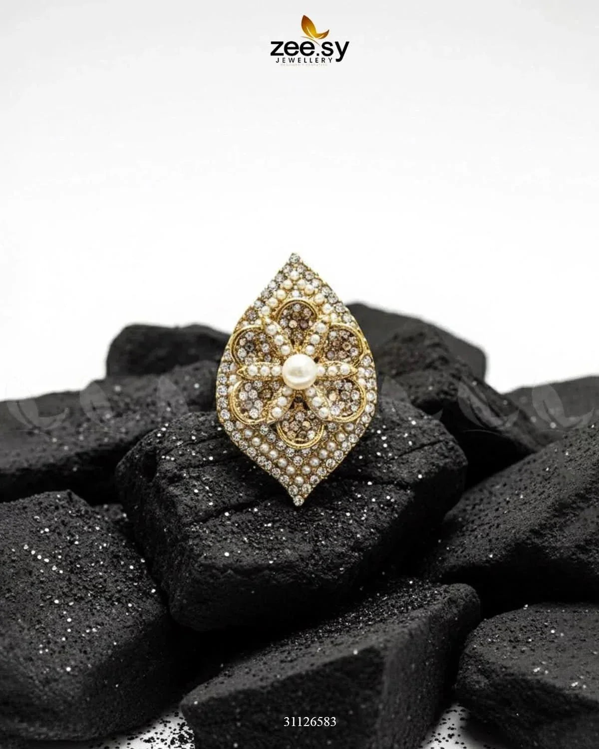 Starlit Leaf Cluster Pave Ring