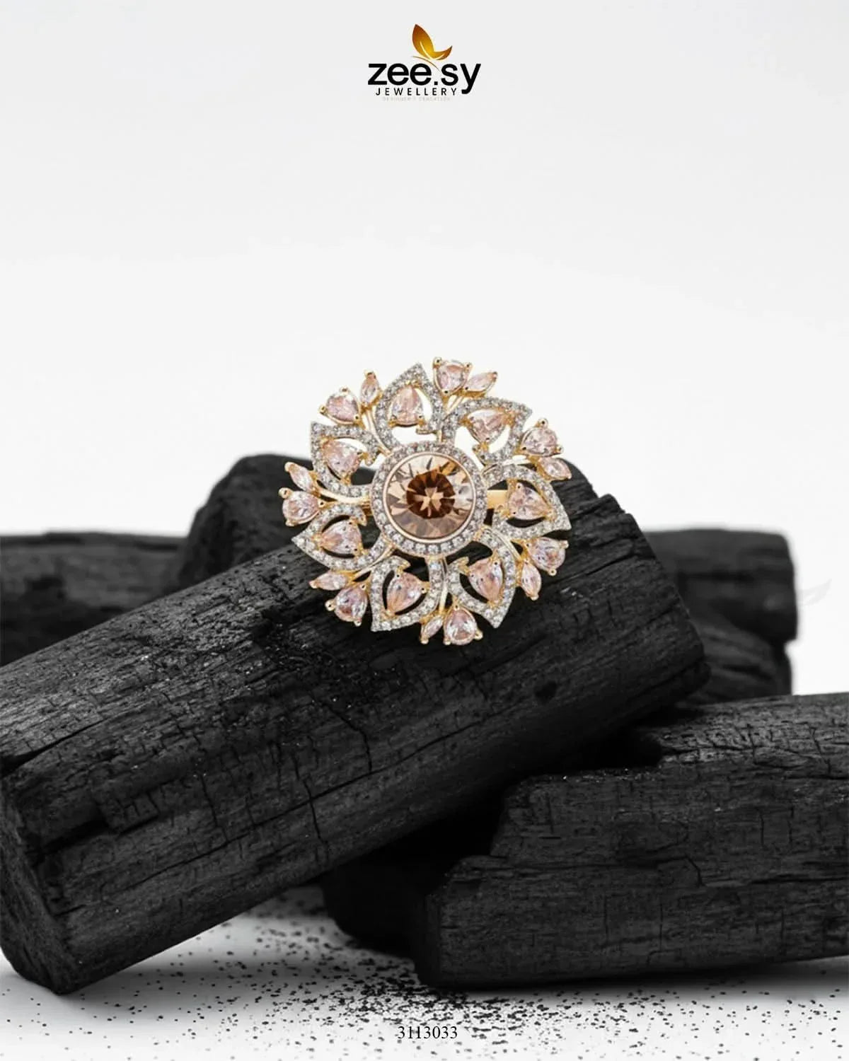 Emma Floral Round Stone Ring