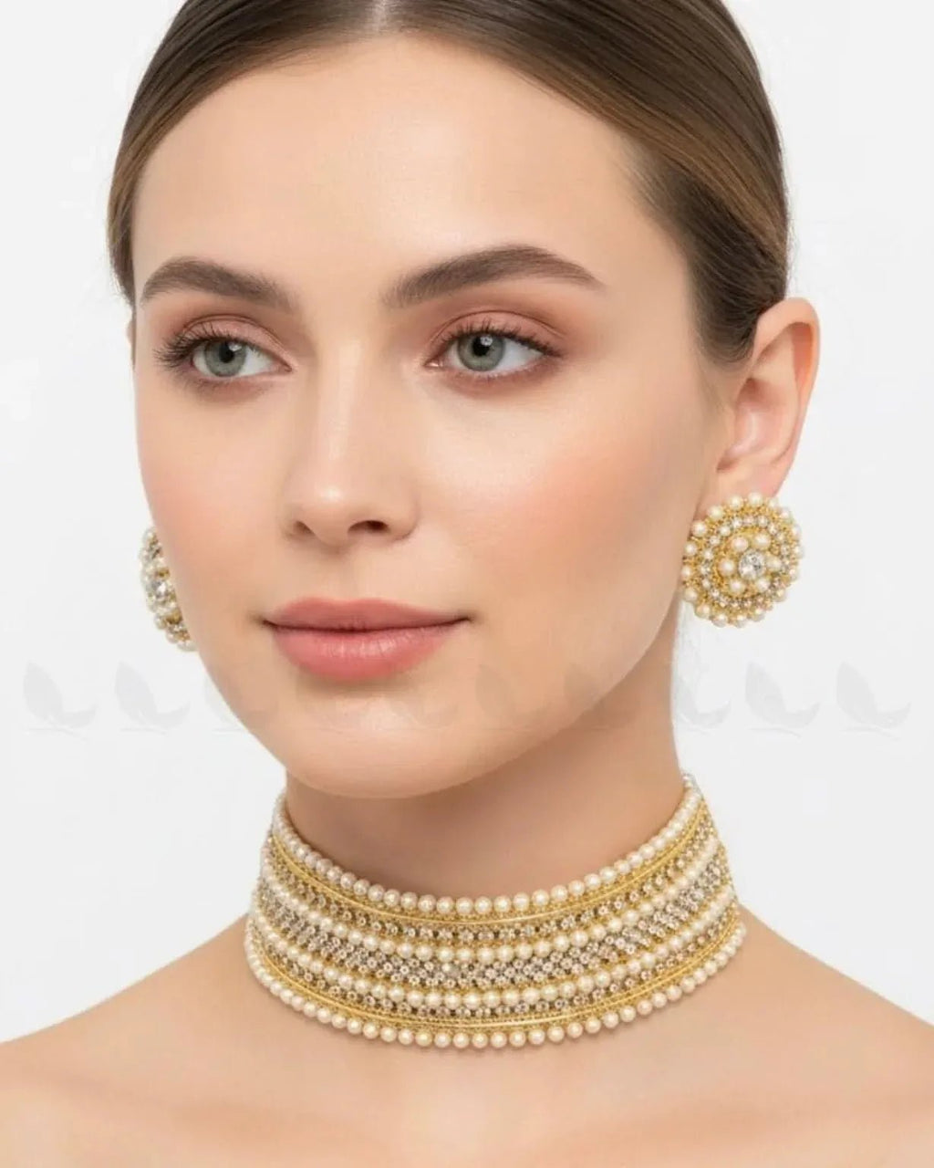 Elegant Beaded Pearl Choker Set