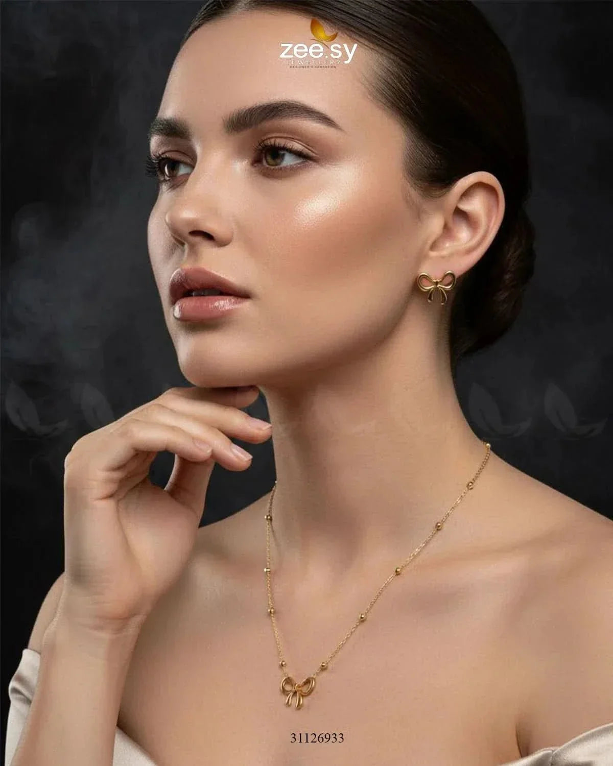 Delicate Ribbon Bow Pendant Set