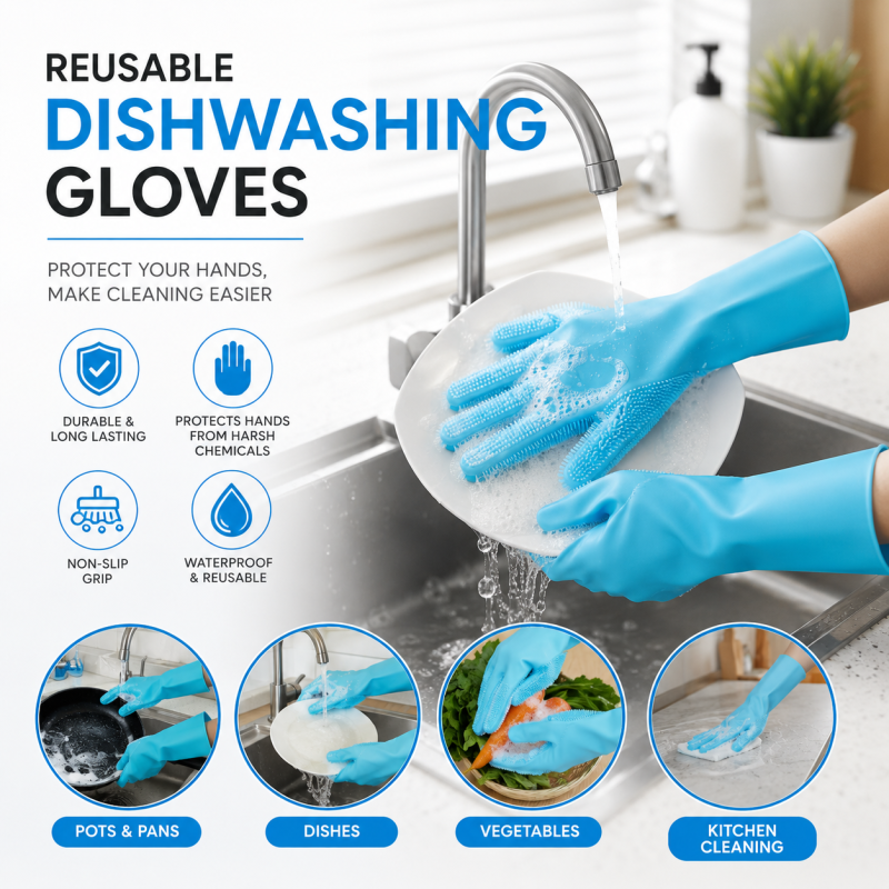 Reusable Dish washing Gloves with scrubber, Silicone Cleaning, Scrub Gloves for Wash Dish, Car Washing, Kitchen, Bathroom Multipurpose Usage