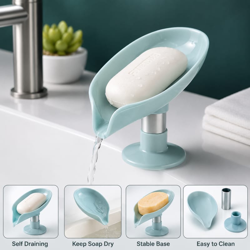 Soap Holder Leaf-Shape Self Draining Soap Dish Holder
