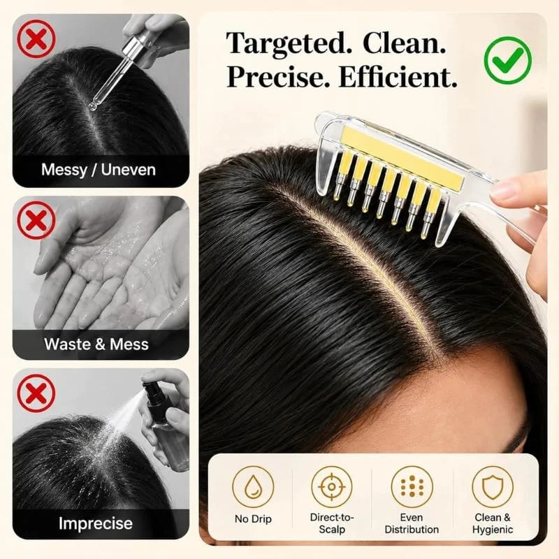 Transparent Hair Oil Applicator Comb | Refillable Scalp Massage Comb with Built-In Oil Reservoir